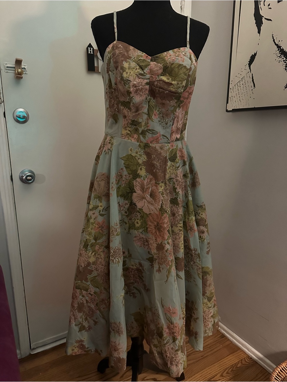 🌺 True 1950s Vintage Hawaiian Floral Dress Full Skirt Bombshell Dress